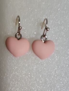 Hand Crafted Pink Heart Dangle Earrings